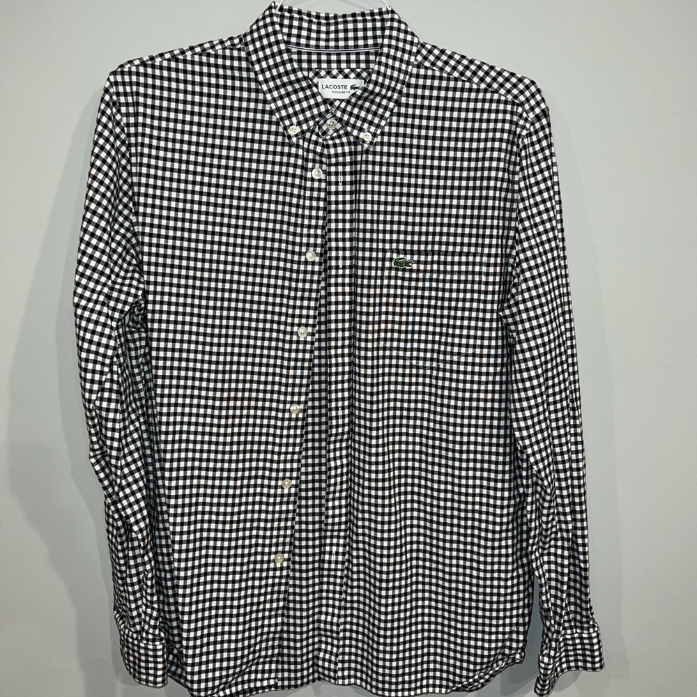 Lacoste long sleeve black and white checkered shirt. Never worn!